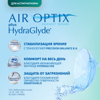 Air Optix Plus HydraGlyde for Astigmatism, 3 шт.